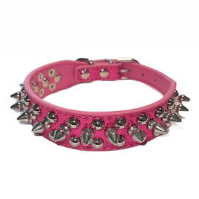 Spiked Studded Leather Dog Collar Rivets Pet Small Large Cat Pit Bull Adjustable (Color: Rose Sparkle, size: M)